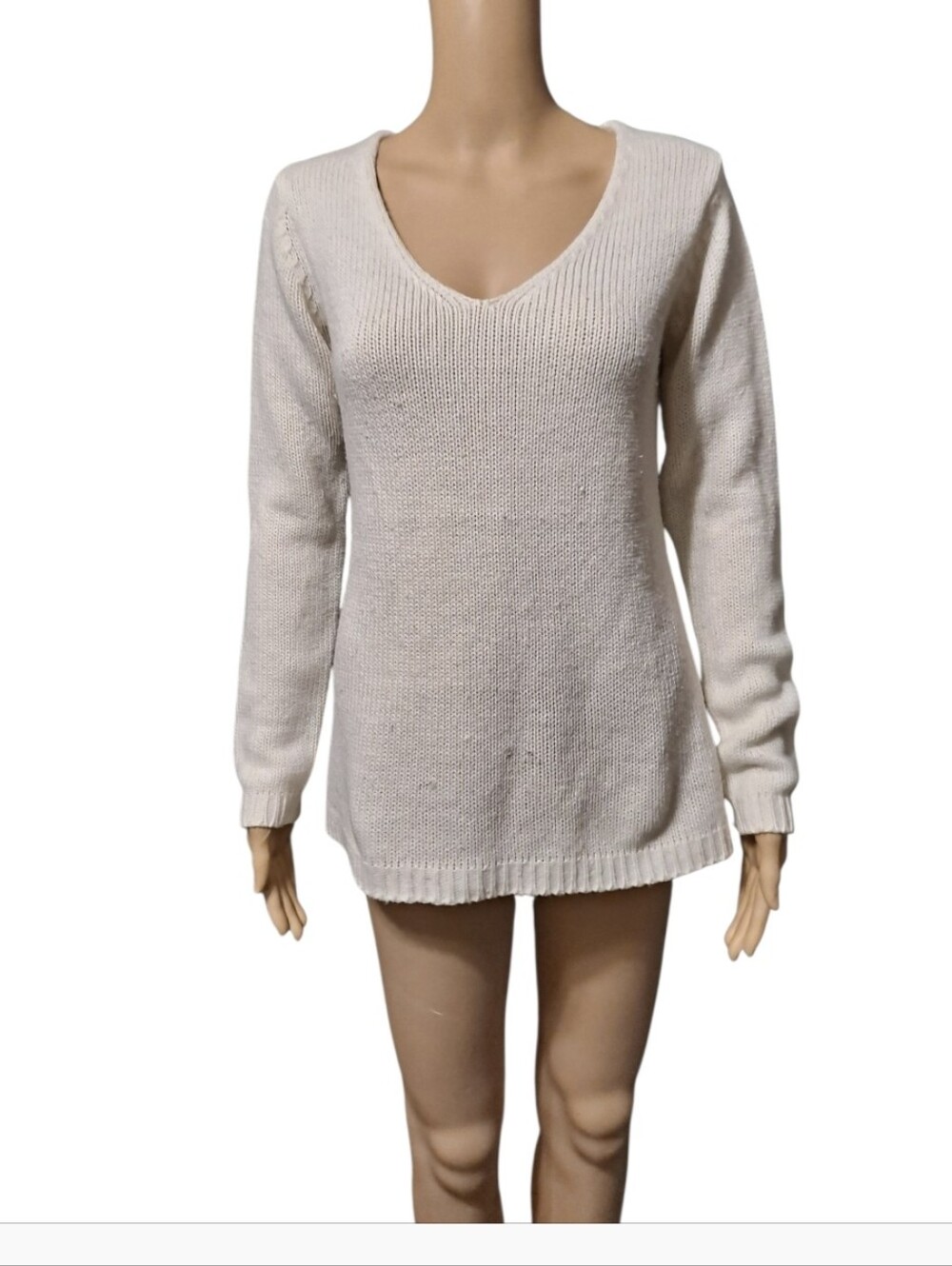 Say What? Cream V-Neck Knit Sweater With Back Detailing